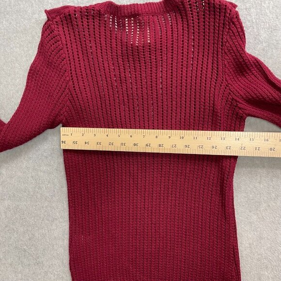 Minnie Rose Sweater Womens Medium Red Open Knit Ruffles Long Sleeve Cotton - Picture 11 of 12